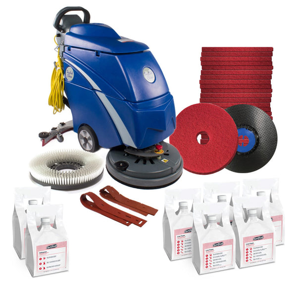 Trusted Clean 'Dura 18HD' Electric Floor Scrubbing Machine Package w/ Pads,  Chemicals & Squeegees —