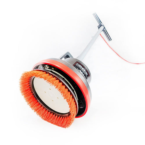 Underneath View of the Oreck® Orbiter® 12" Orange Aggressive Floor Scrubbing Brush (#237047) on Floor Buffer Thumbnail